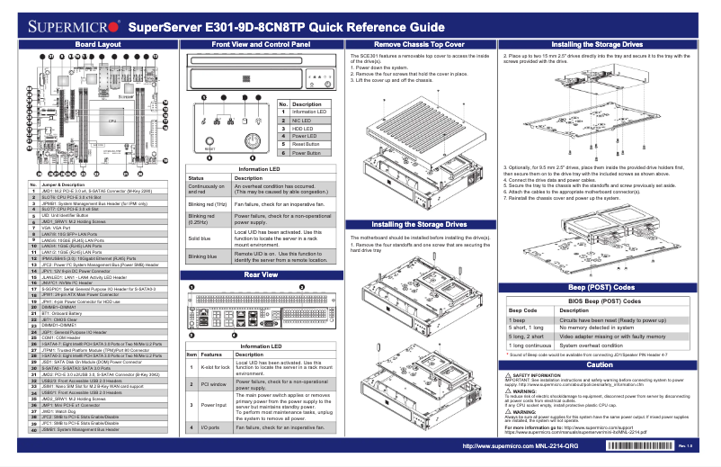 Page 1 de la notice Guide de démarrage rapide Supermicro SuperServer E301-9D-8CN8TP