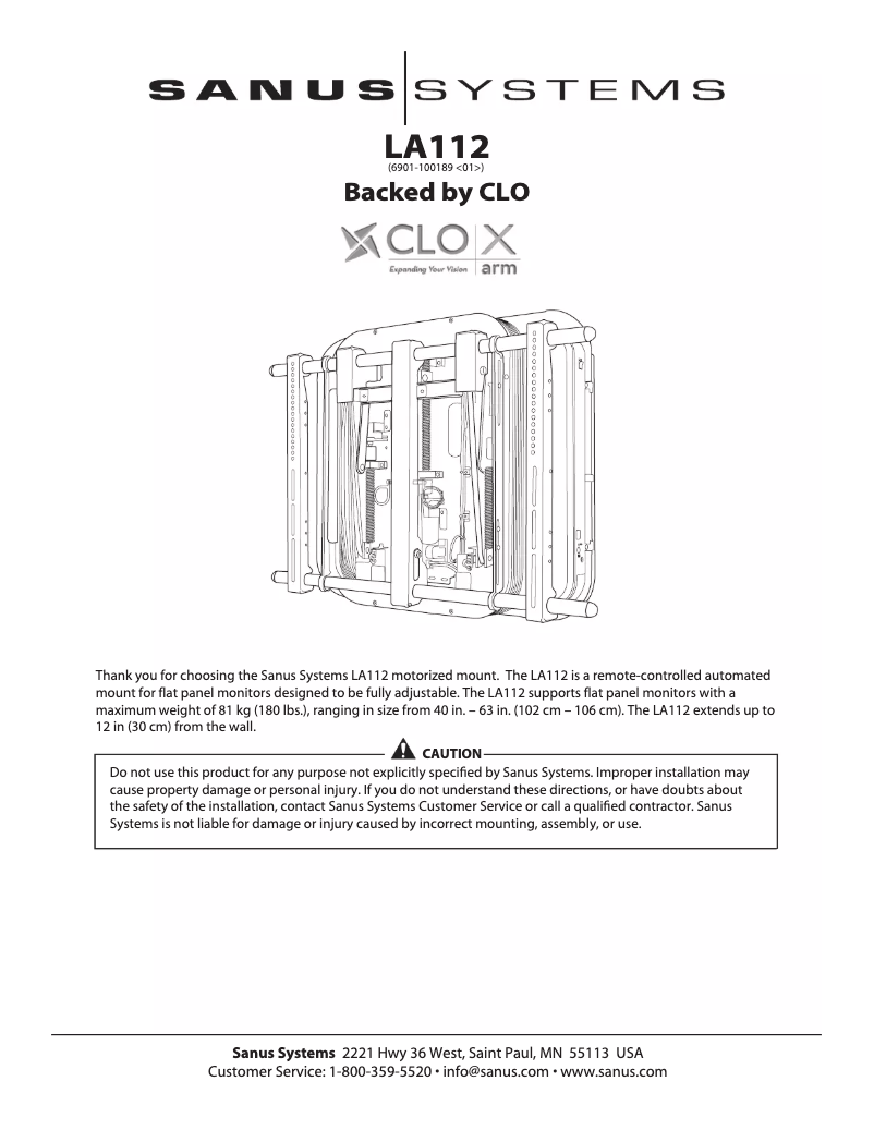 Page 1 de la notice Manuel utilisateur Sanus VisionMount LA112