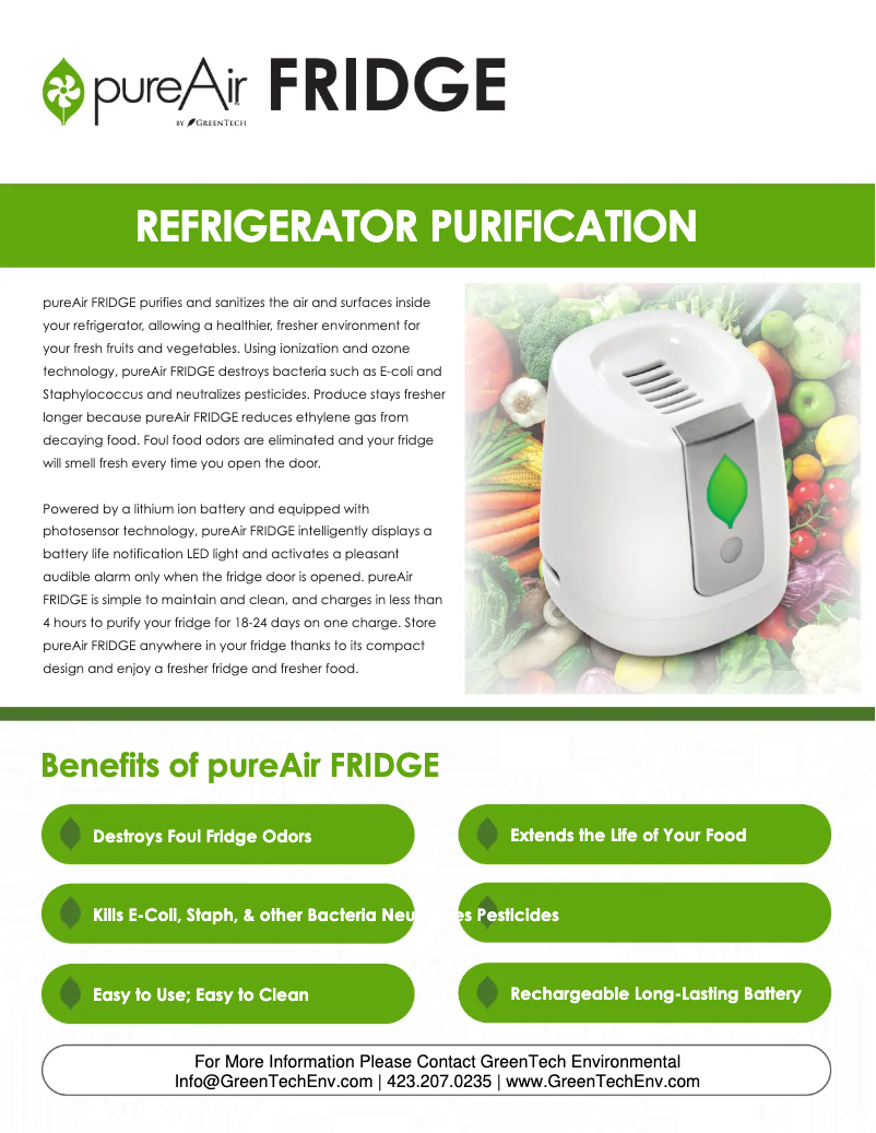 Page 1 of the manual Technical Sheet Greentec FRIDGE