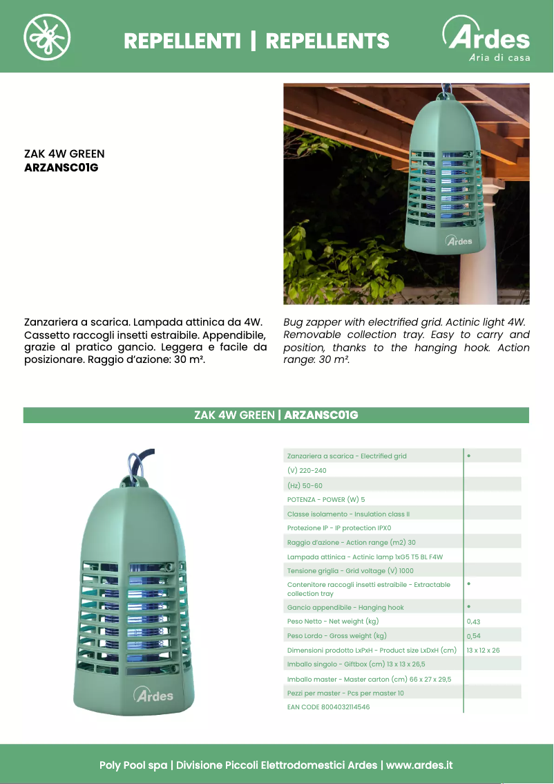 Page n°1 - Fiche technique Ardes ARZANSC01G