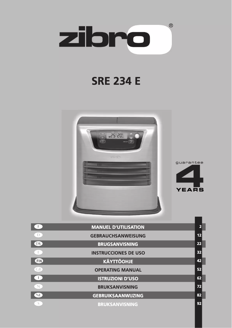 Page 1 de la notice Manuel utilisateur Zibro Kamin SRE 234 E