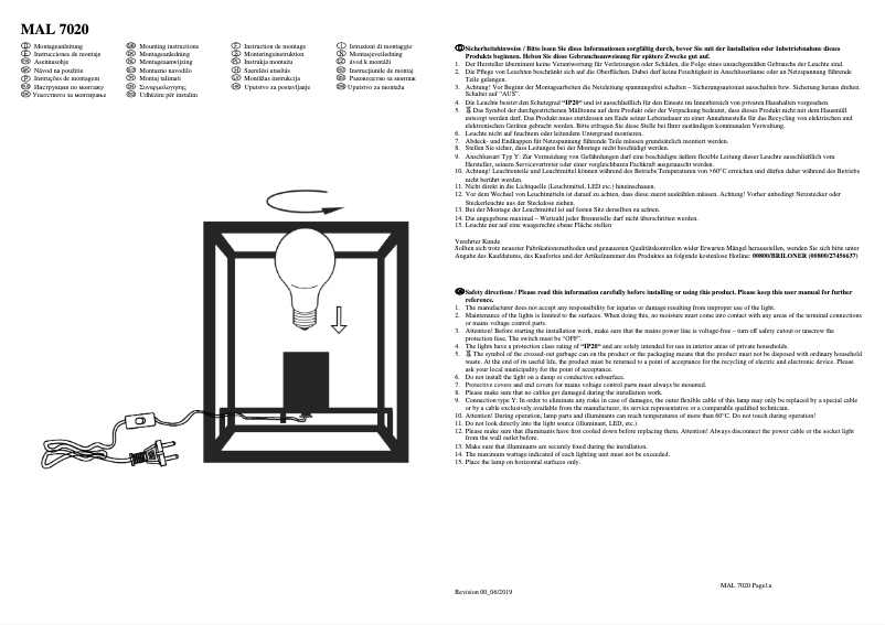 Page 1 de la notice Manuel utilisateur Briloner MAL 7020