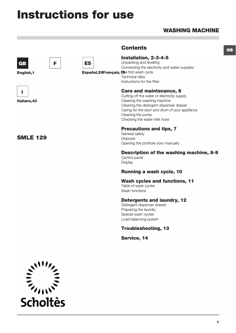 Image de la première page du manuel de l'appareil SMLE 129