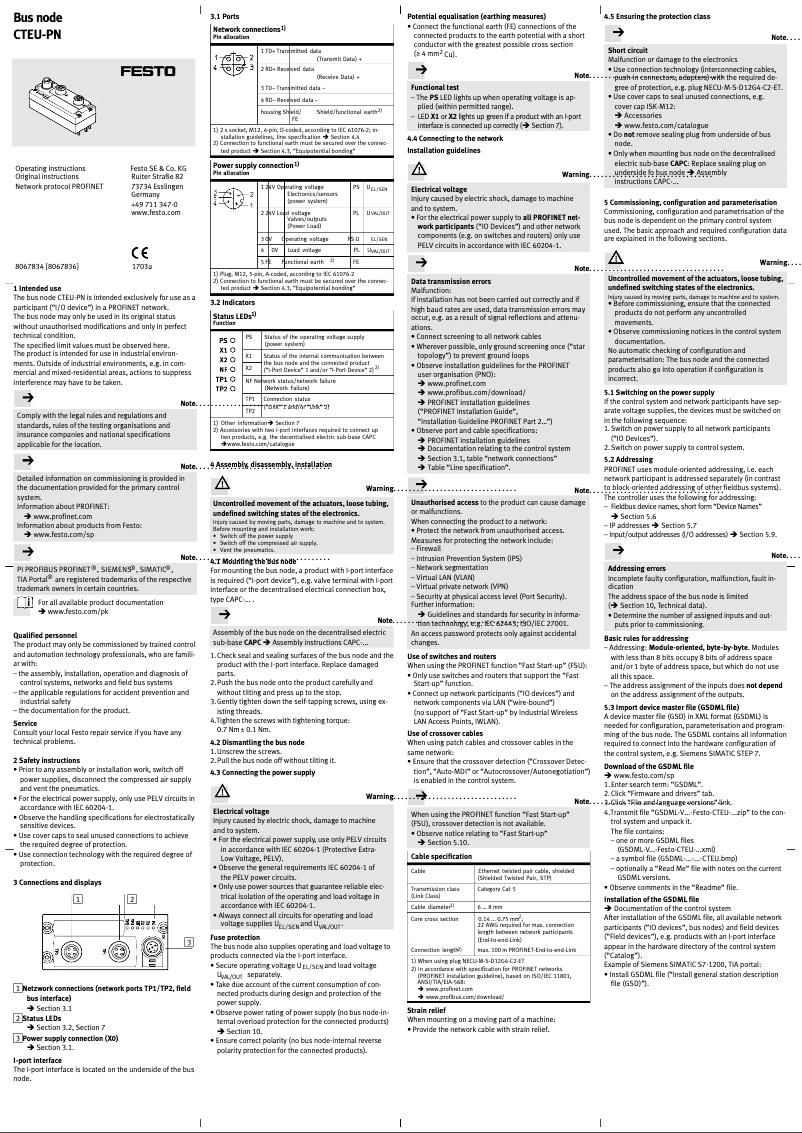 Page 1 de la notice Manuel utilisateur Festo CTEU-PN
