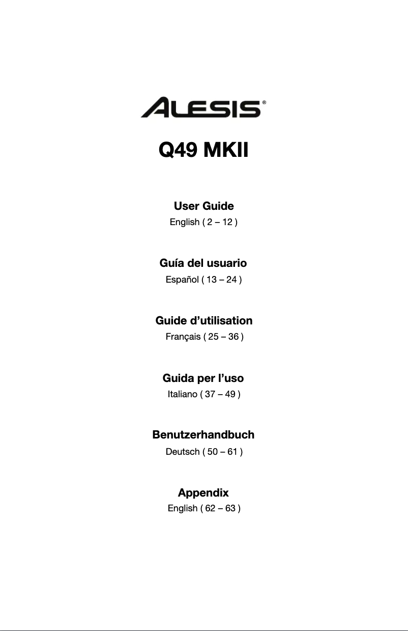 Page n°1 - Manuel utilisateur Alesis Q49 MKII