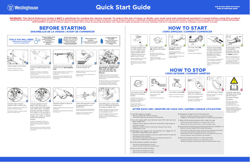 Page 1 de la notice Guide de démarrage rapide Westinghouse WPX3800