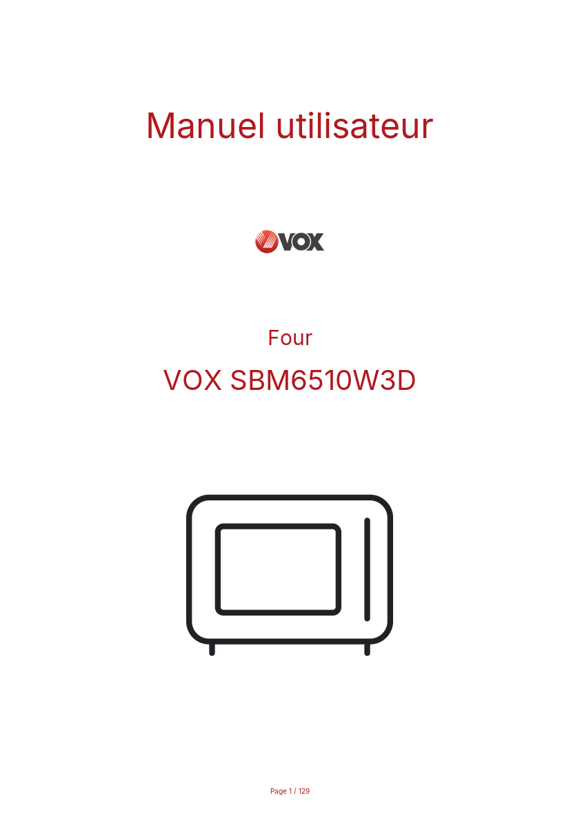 Page n°1 - Manuel utilisateur VOX SBM6510W3D