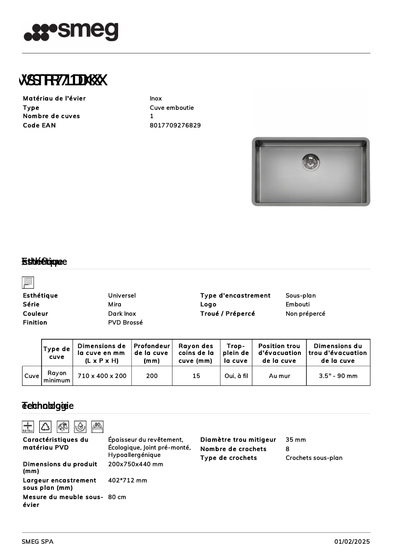 Page 1 de la notice Manuel utilisateur Smeg VSTR71DKX