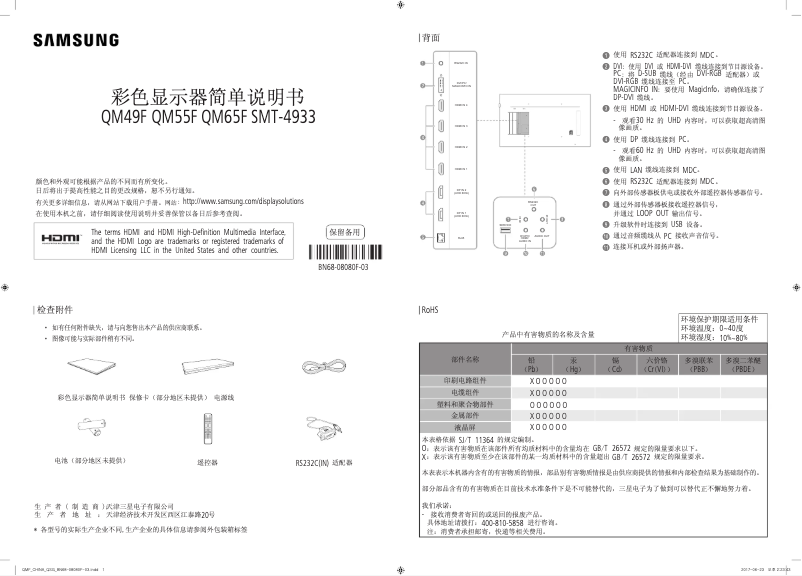 Page 1 de la notice Guide d'installation Samsung QM65F