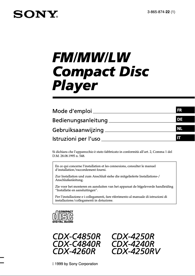 Page 1 de la notice Mode d'emploi Sony CDX-4250R