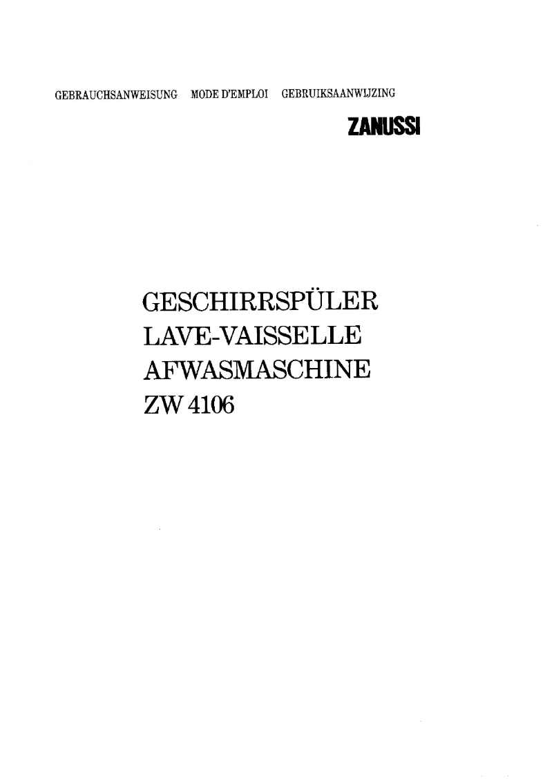 Page n°1 - Manuel utilisateur Zanussi-Electrolux ZW 4106
