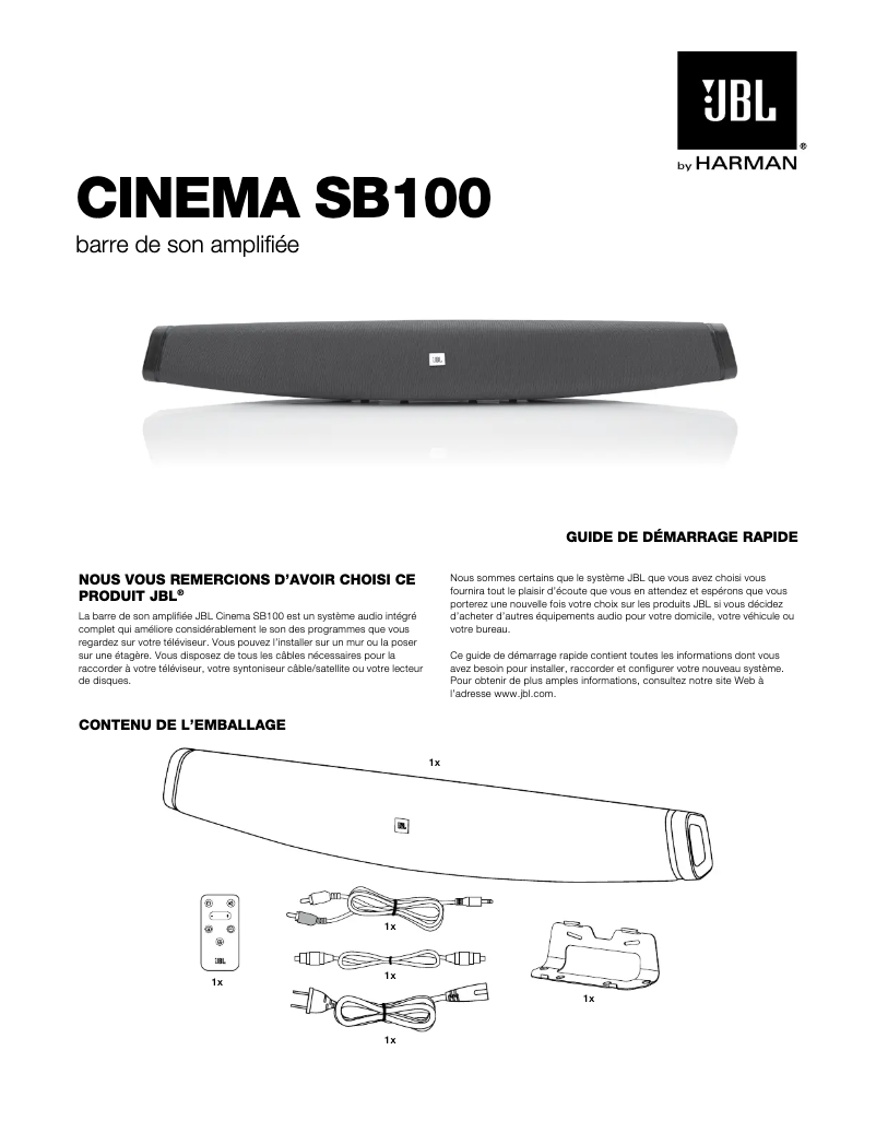 Page n°1 - Manuel utilisateur JBL CINEMA SB100