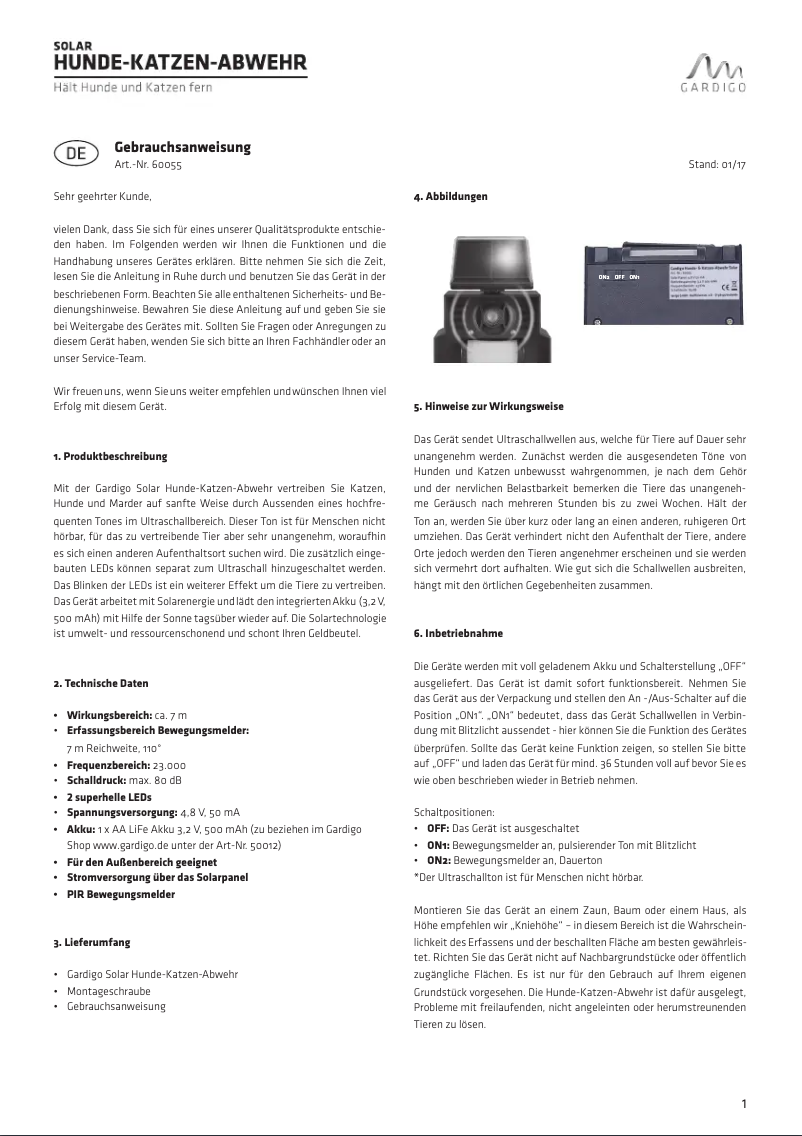 Page n°1 - Manuel utilisateur Gardigo 60055