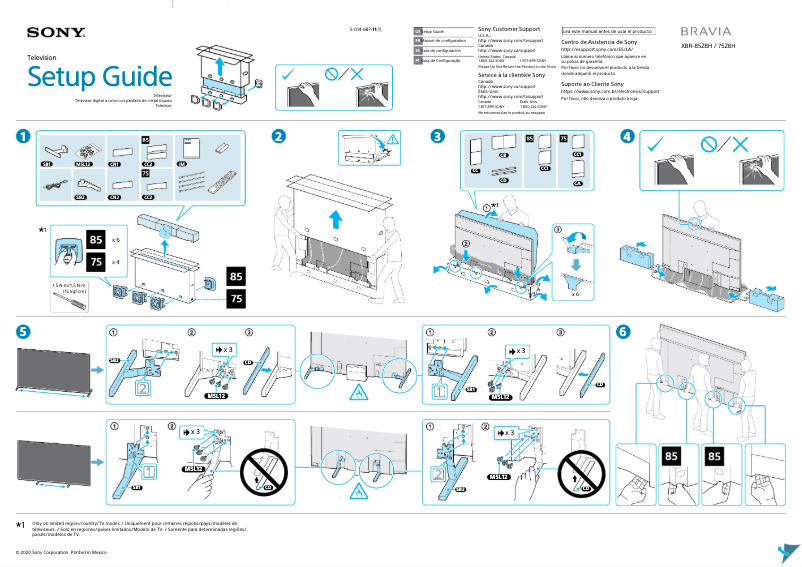 Page 1 de la notice Guide d'installation Sony Bravia XBR-85Z8H