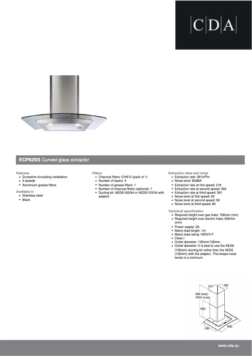 Page n°1 - Fiche technique CDA ECP62SS