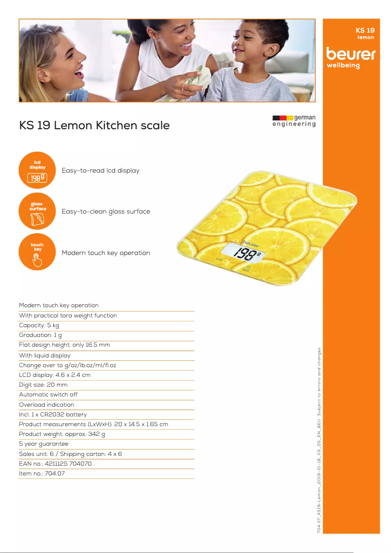 Page 1 de la notice Fiche technique Beurer KS 19