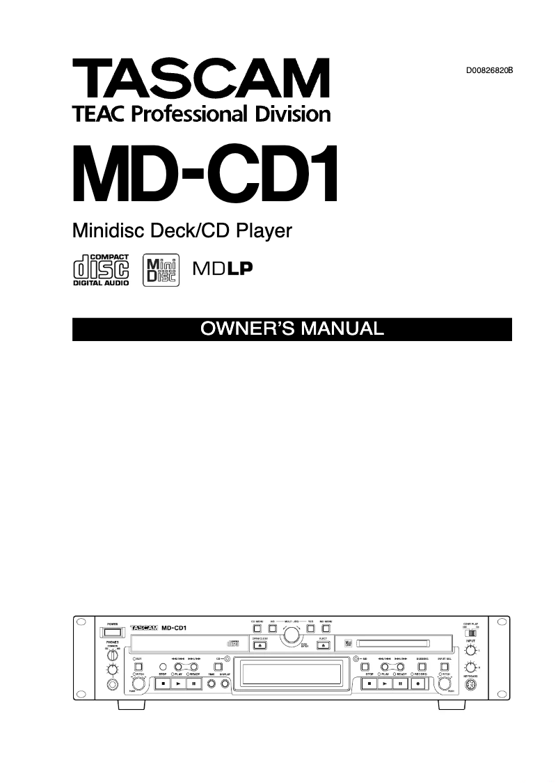 Page n°1 - Manuel utilisateur Tascam MD-CD1