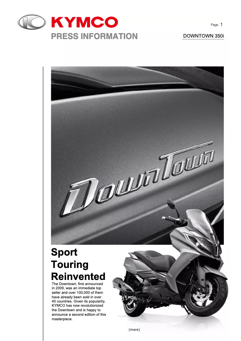 Page n°1 - Manuel utilisateur Kymco Downtown 350i