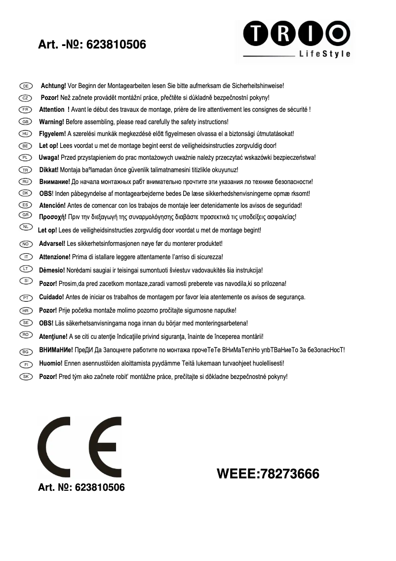 Page 1 de la notice Manuel utilisateur Trio Lighting Seoul 623810506