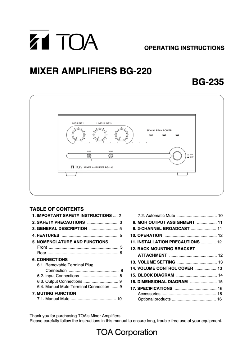Page 1 de la notice Manuel utilisateur TOA BG-220