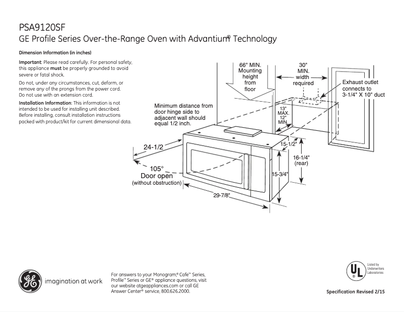 Page n°1 - Fiche technique GE PSA9120SFSS