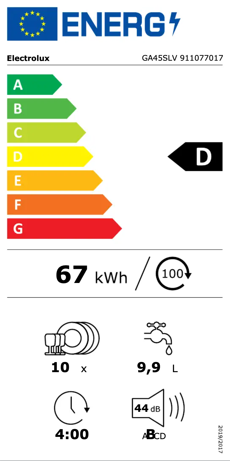 Page 1 de la notice Label énergétique Electrolux GA45SLV