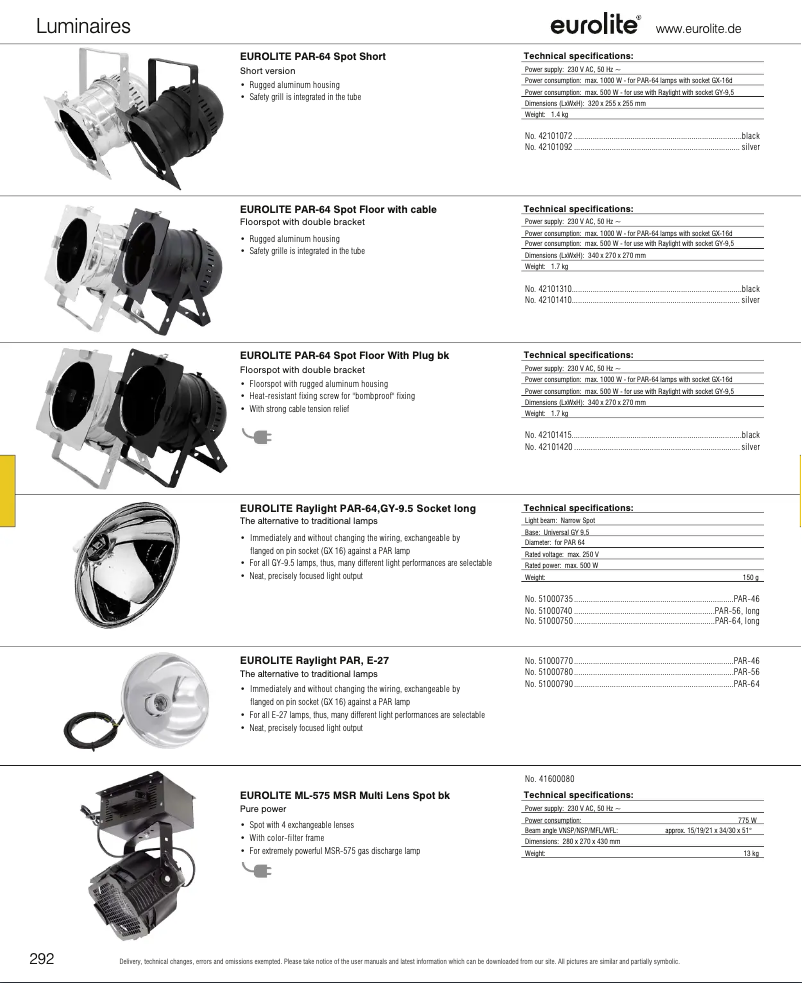 Page 1 of the manual Catalogue Eurolite ML-575 MSR