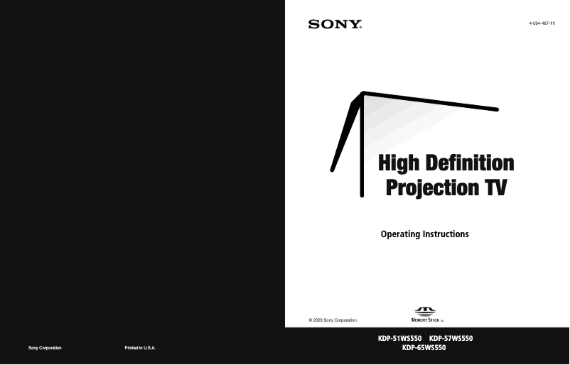 Page 1 de la notice Manuel utilisateur Sony KDP-57WS550