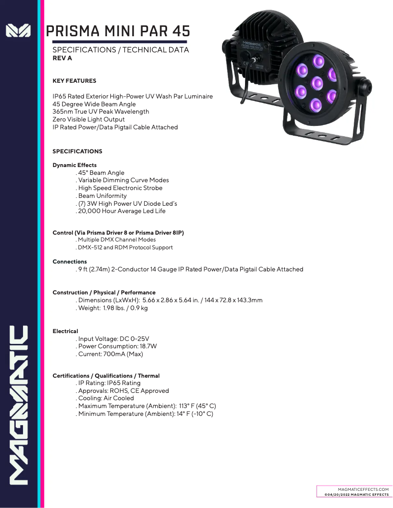 Page n°1 - Fiche technique Magmatic Prisma Mini PAR 45