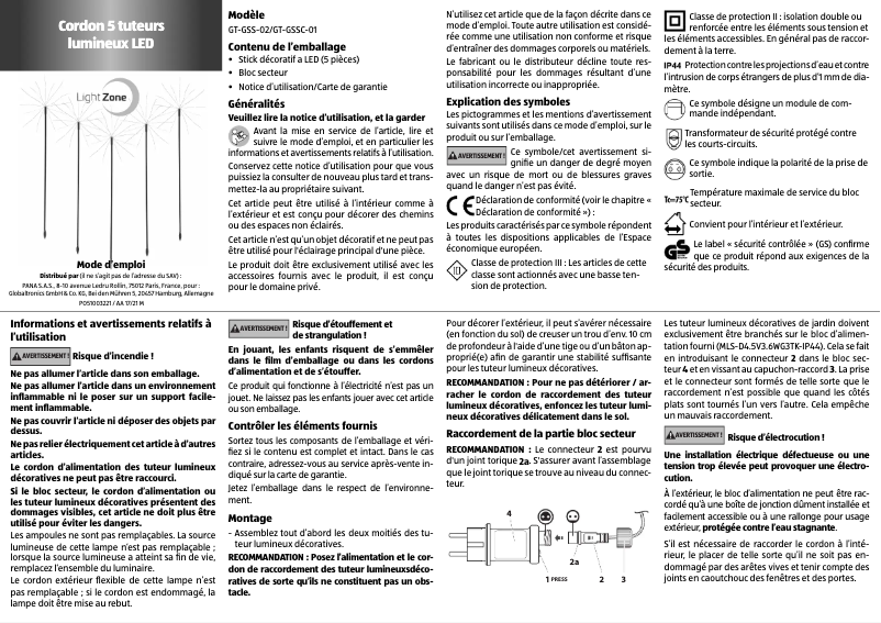 Page 1 de la notice Manuel utilisateur LightZone GT-GSSC-01