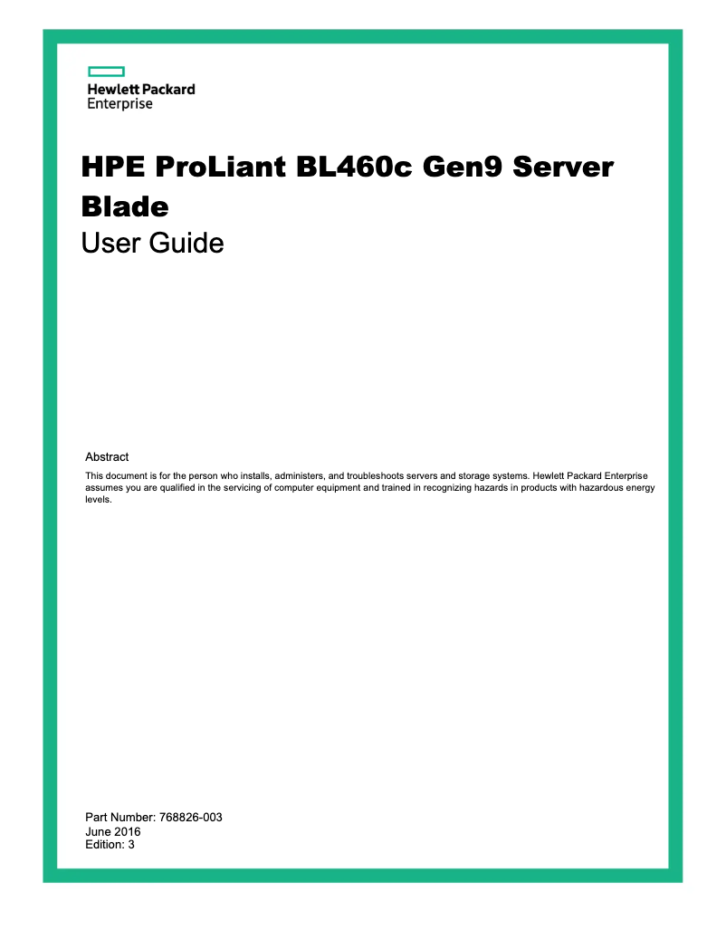 Page n°1 - Manuel utilisateur HP ProLiant BL460c G9