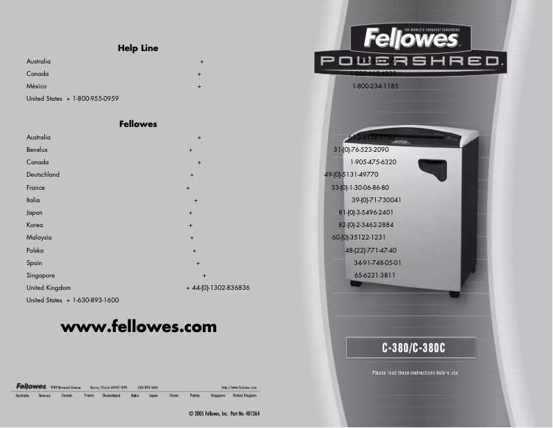 Page 1 de la notice Manuel utilisateur Fellowes Powershred C-380C