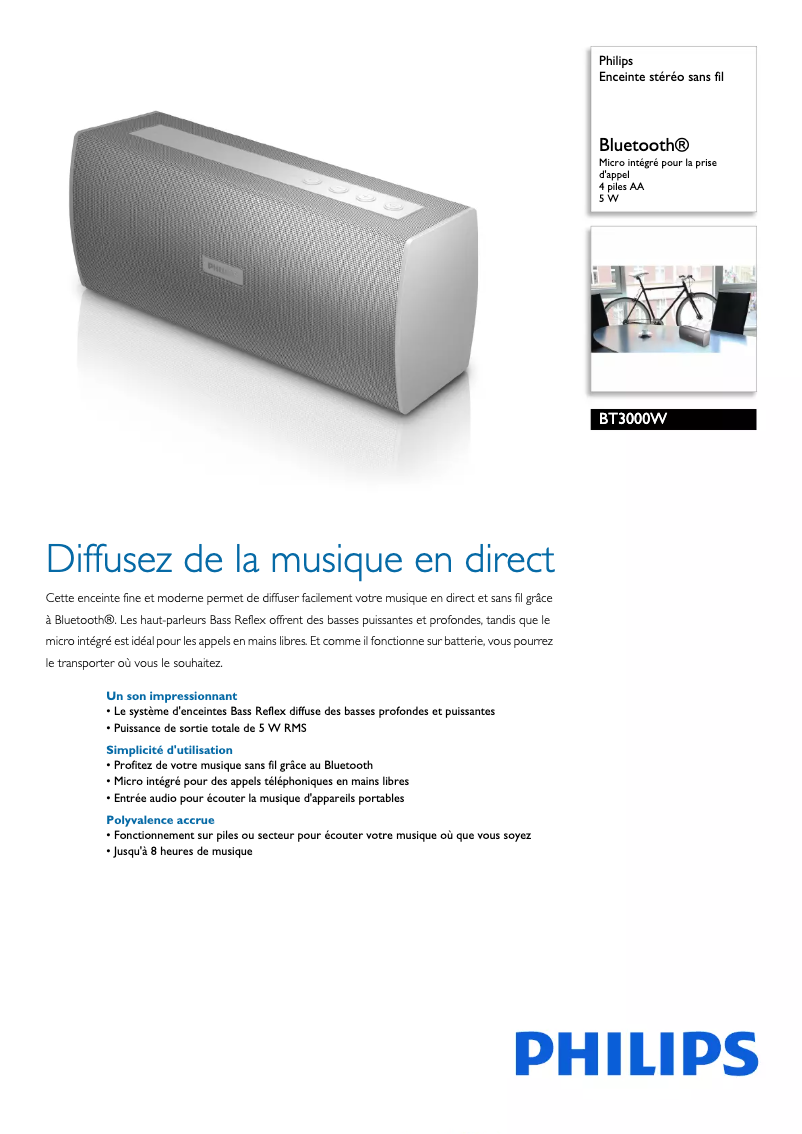 Page n°1 - Fiche technique Philips BT3000W