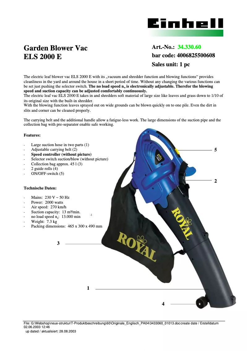 Image de la première page du manuel de l'appareil ELS 2000 E
