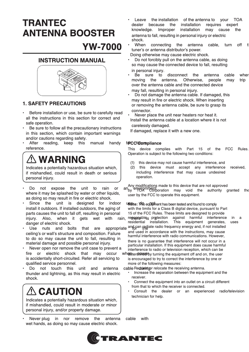 Image de la première page du manuel de l'appareil YW-7000