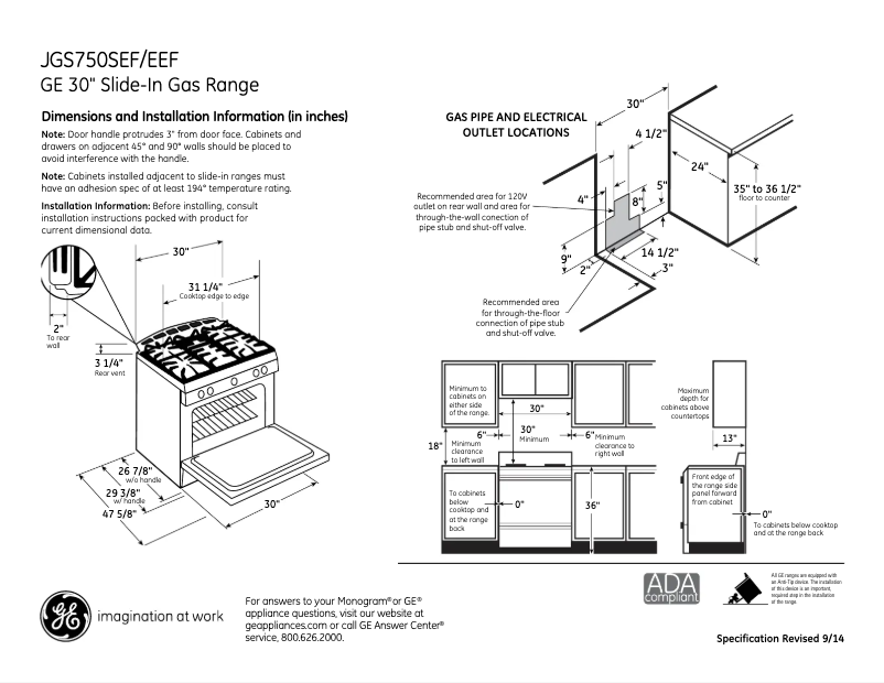 Page 1 de la notice Fiche technique GE JGS750EEFES