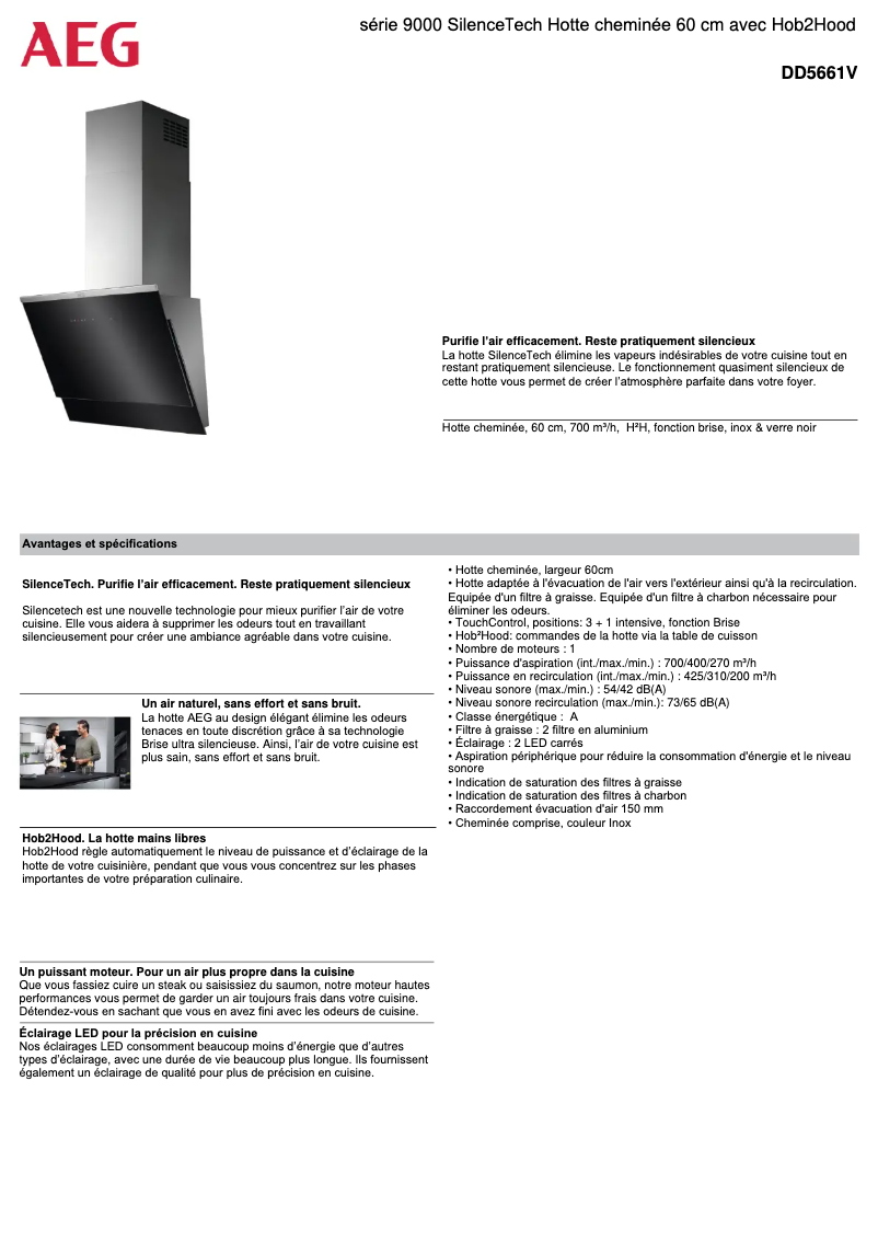 Page 1 de la notice Fiche technique AEG DD5661V