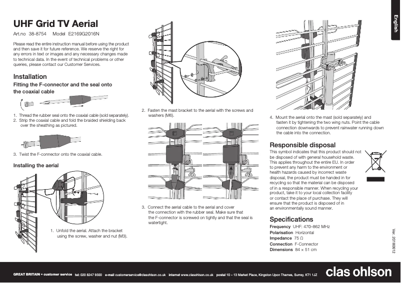 Page 1 de la notice Manuel utilisateur Clas Ohlson E2169G2016N