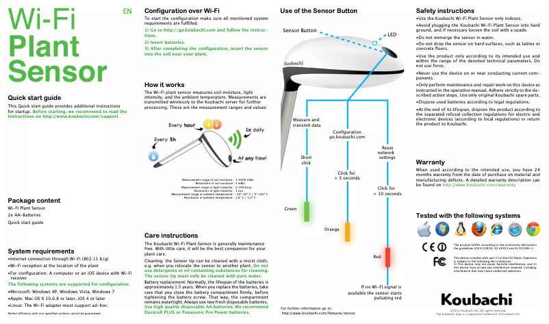 Page n°1 - Manuel utilisateur Koubachi Wifi Plant Sensor