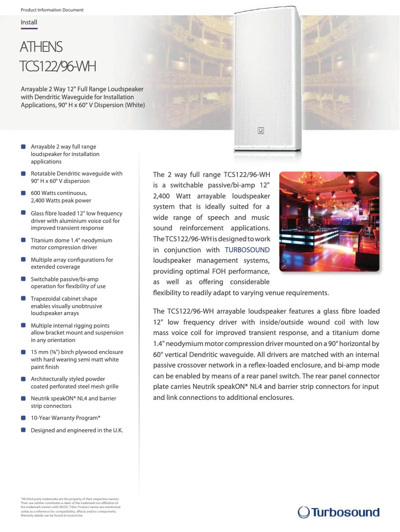 Page n°1 - Fiche technique Turbosound TCS122/96