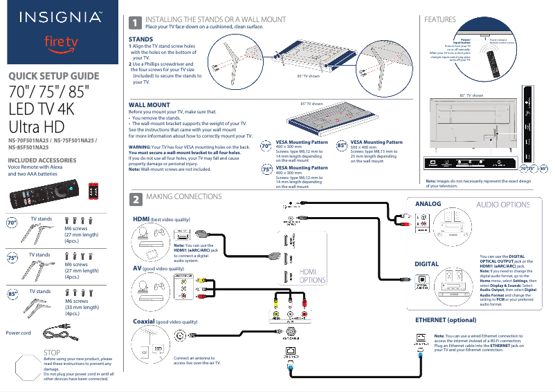Imagen de la primera página del manual del dispositivo NS-85F501NA25