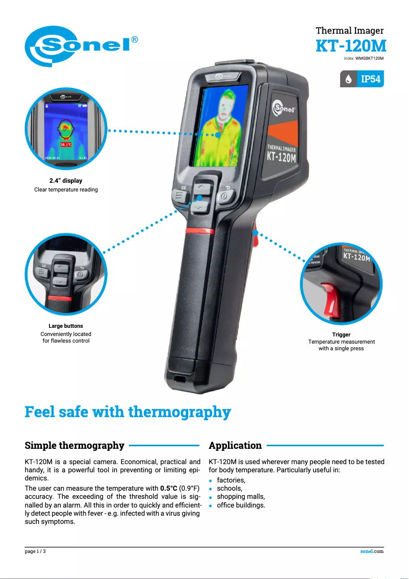 Page 1 de la notice Fiche technique Sonel KT-120M