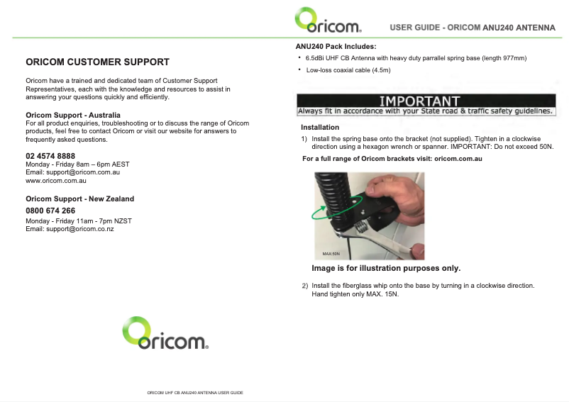 Page 1 de la notice Manuel utilisateur Oricom ANU240