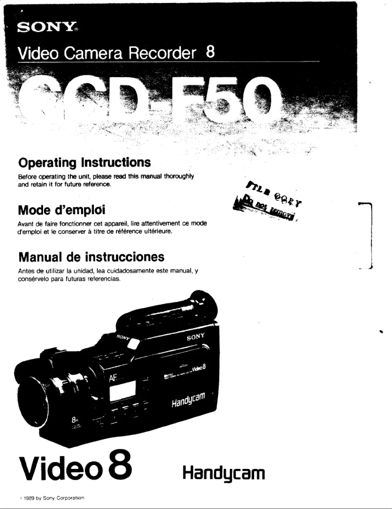 Page 1 de la notice Manuel utilisateur Sony CCD-F50
