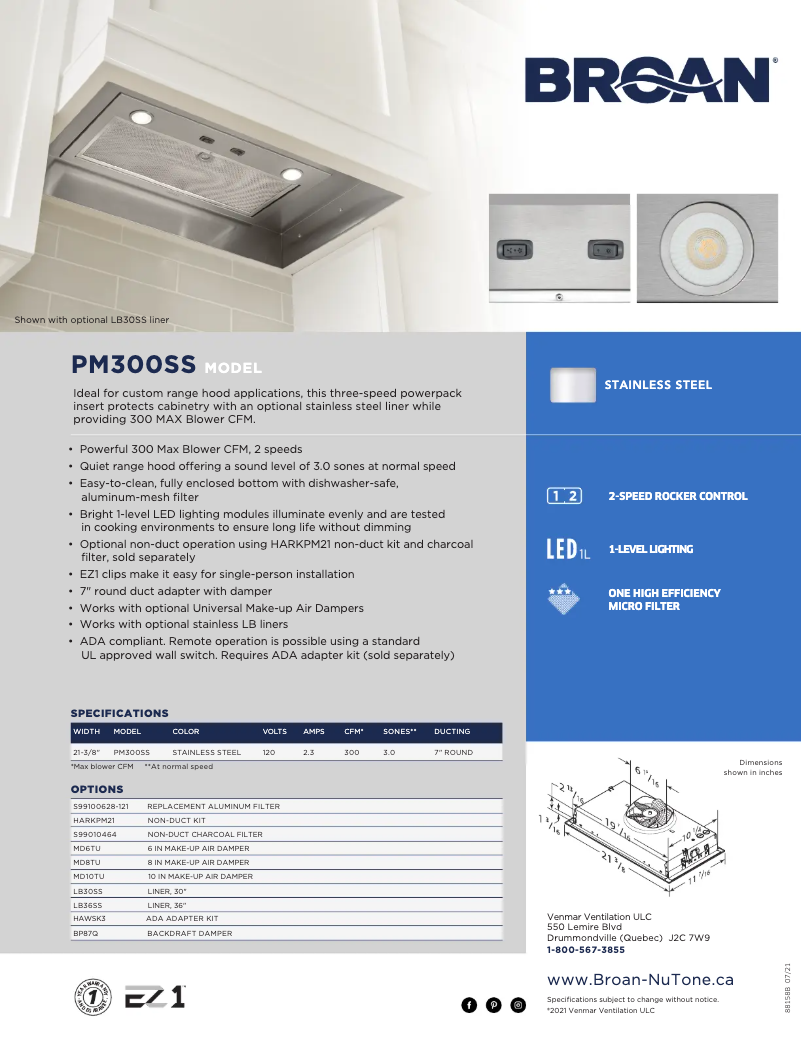 Page 1 de la notice Brochure Broan PM300SS