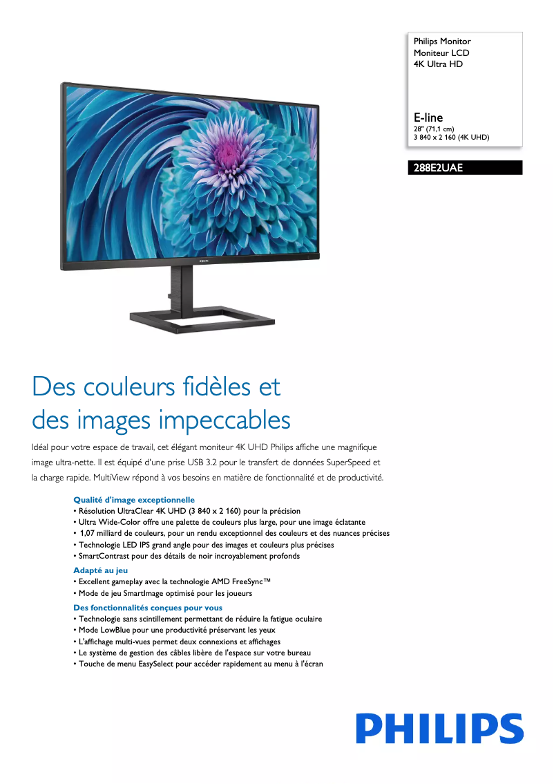 Page 1 de la notice Fiche technique Philips 288E2UAE