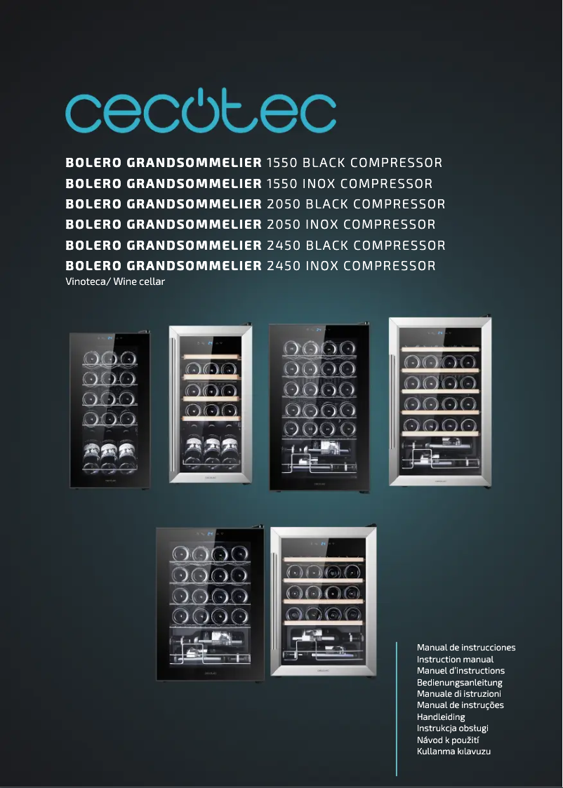 Page 1 de la notice Manuel utilisateur Cecotec Bolero GrandSommelier 1550 Inox Compressor