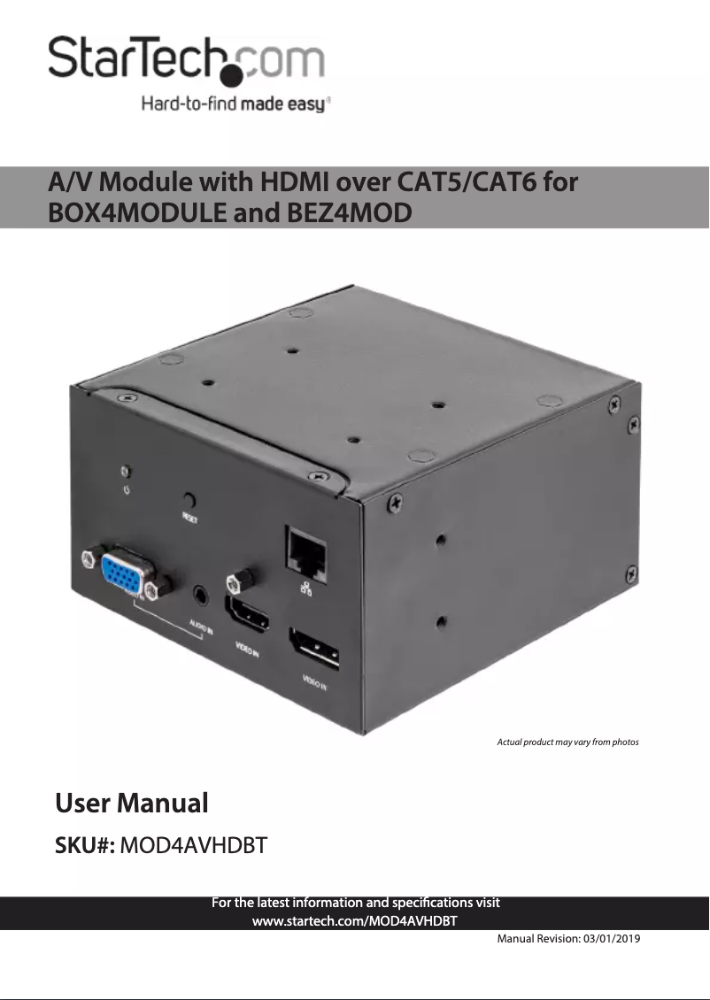 Page n°1 - Manuel utilisateur StarTech.com MOD4AVHDBT
