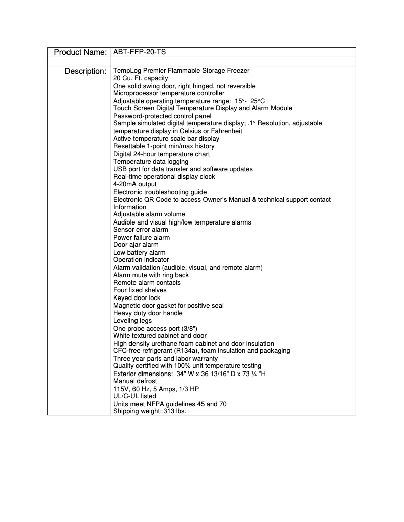 Page 1 de la notice Manuel utilisateur American BioTech Supply ABT-FFP-20-TS