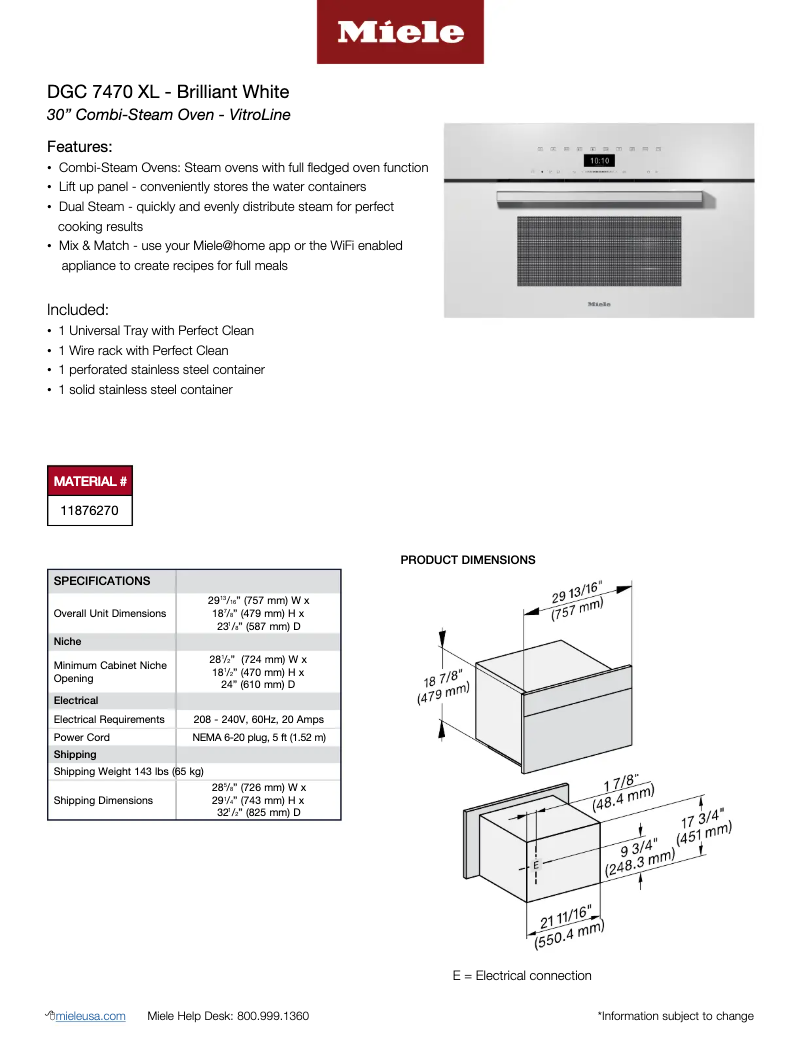 Page n°1 - Fiche technique Miele DGC 7470 XL